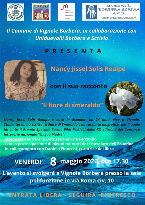 Presentazione Racconto "Il Fiore di Smeraldo" venerdì 8 maggio 2026 ore 17:30 presso il Salone Polifunzionale
