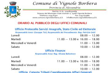 Comunicazioni orari uffici comunali